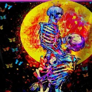 Black Light Skeleton Lovers Moonlight Skeletons Moon Wall Tapestry Blacklight